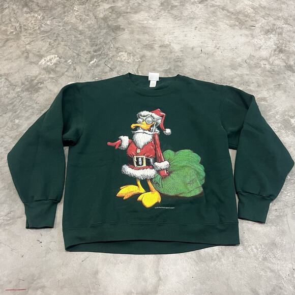 Rare Vintage 90s Size Large Duck Head Sweat Shirt Santa Christmas Sweater - Picture 1 of 8